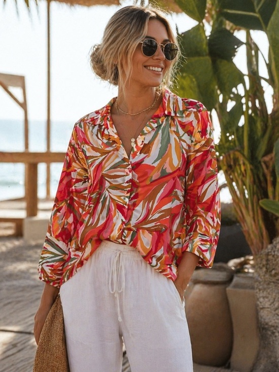 JODIFL Tops - Jodifl LA NWT Silky Tropical Print Button Front Blouse Size Small